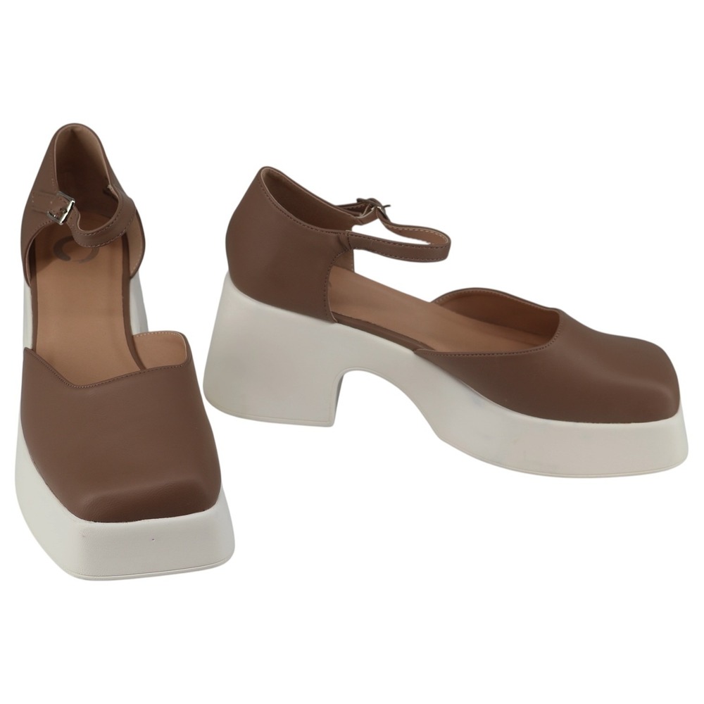 Journee Collection Lizaa Tan Platform D'Orsay Mary Jane Square Toe Pump Size 8.5